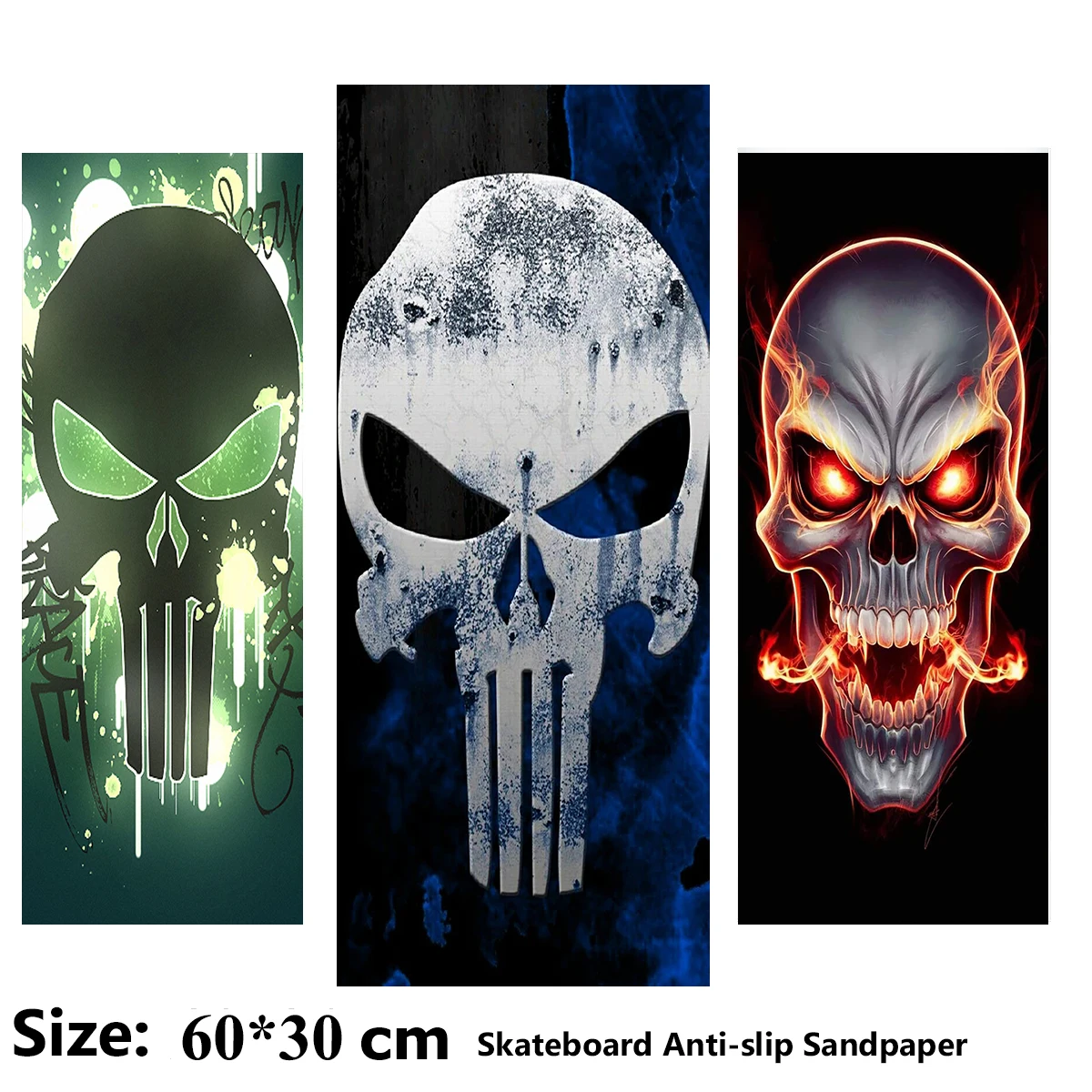 

Dark and Terrifying White Skull Pattern Electric Scooter Anti-slip Sticker Sandpaper Skateboard Grip Tape Sheet 60*30cm
