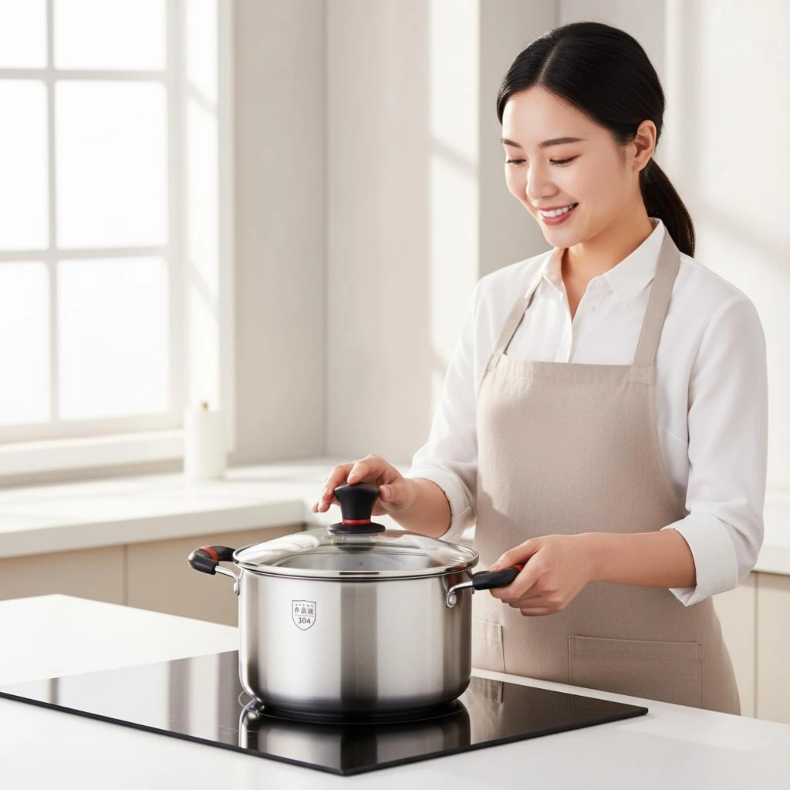 Stainless Steel Soup Pot Heavy Duty 304 Stainless Steel Pot Stockpot Easy to Clean Cookware Heat Retention