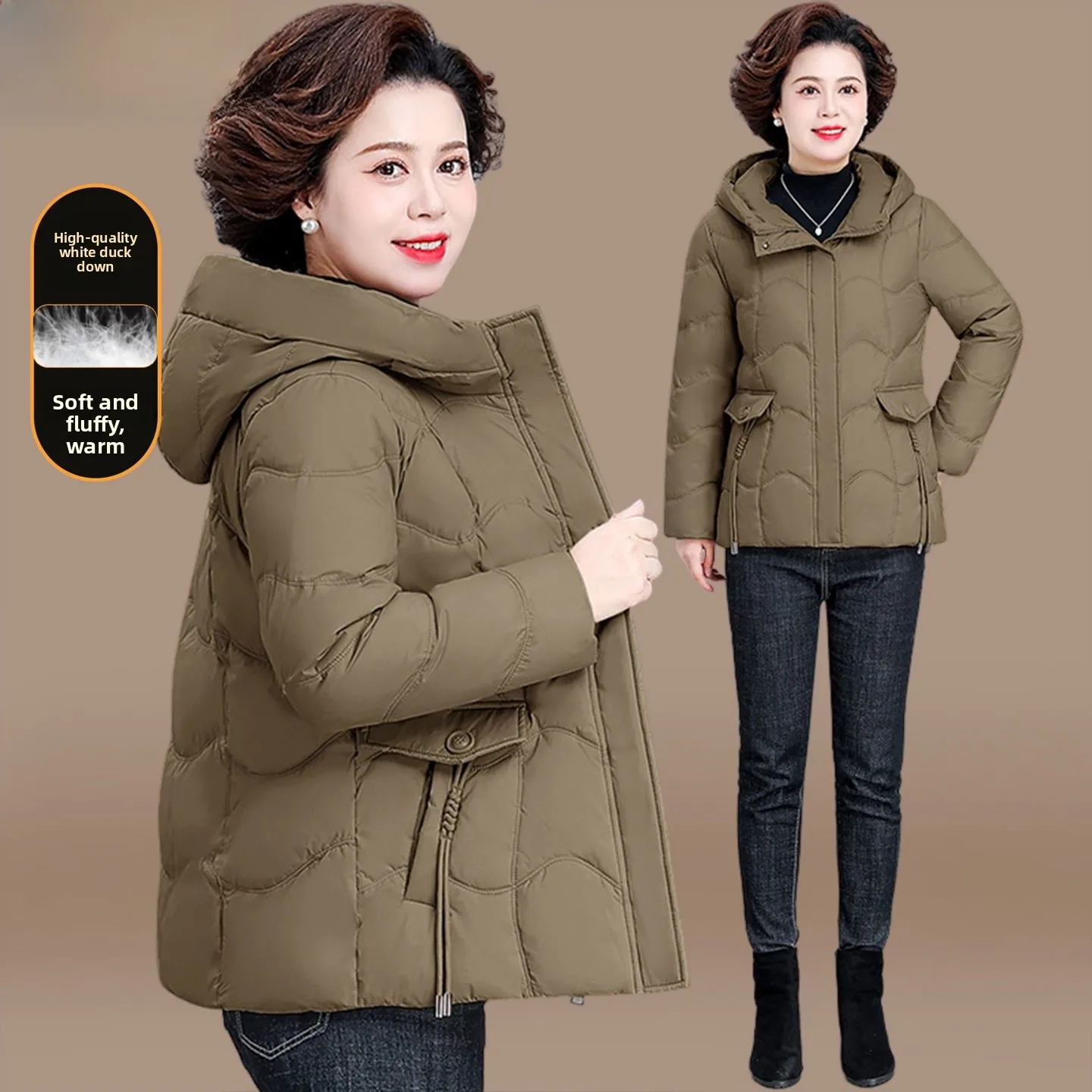 

Модное зимнее пальто-пуховик белого цвета для женщин среднего и старшего возраста, теплое, свободного кроя, на молнии