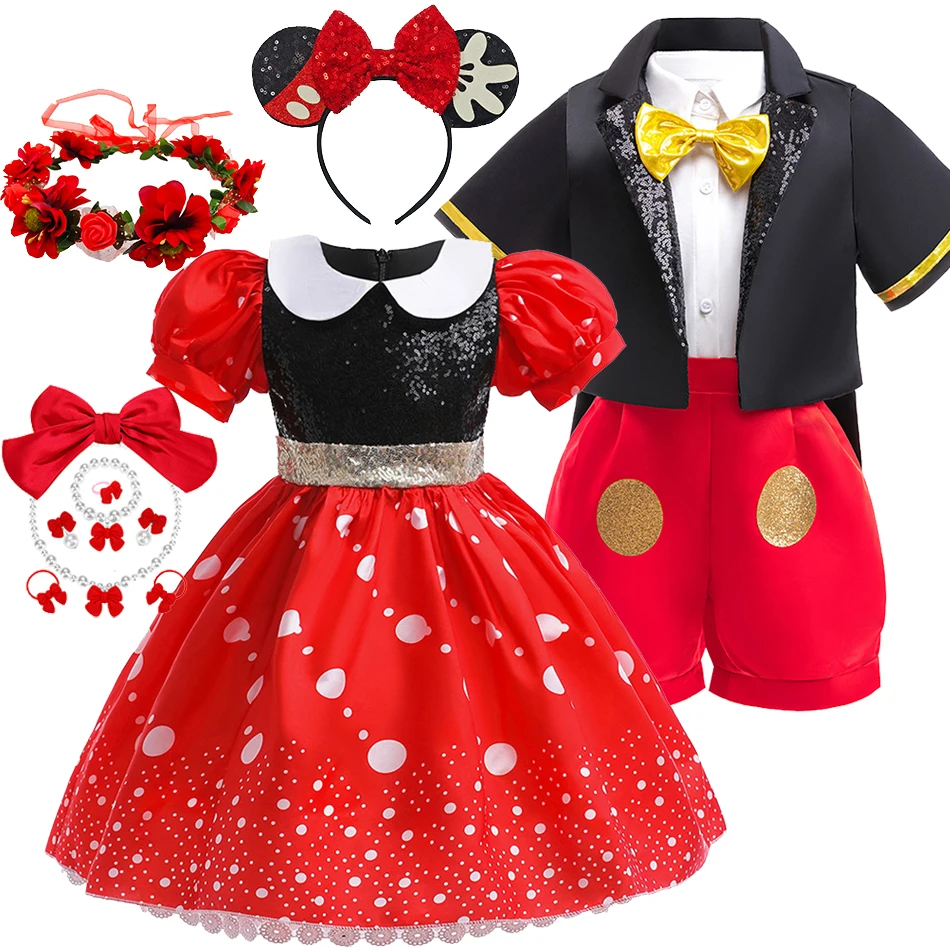 

Little Girl Mickey And Minnie Cosplay Dress Kids Luxury Sequin Mickey Mouse Dress Up Costume Halloween Fantasy Anime Outfits