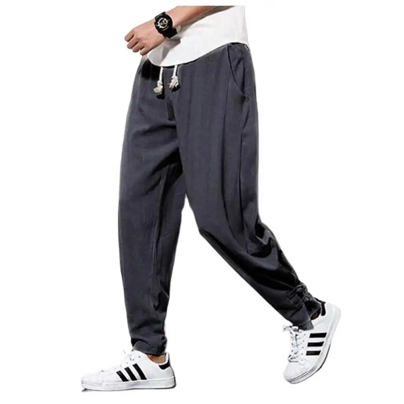 

Casual Solid Men's Harem Pants Chinese Traditional Harajuku Pants Men Cotton Linen Slim Fit Trousers Plus Size M-6XL sweatpants