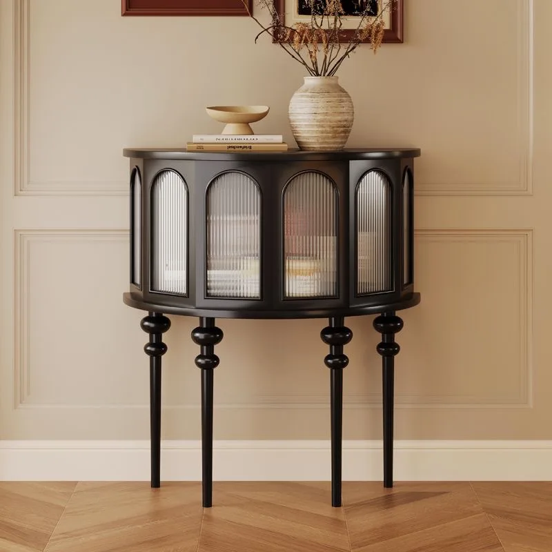 French solid wood entryway, semi-circular console table, living room, corridor end decoration cabinet, vintage furniture,