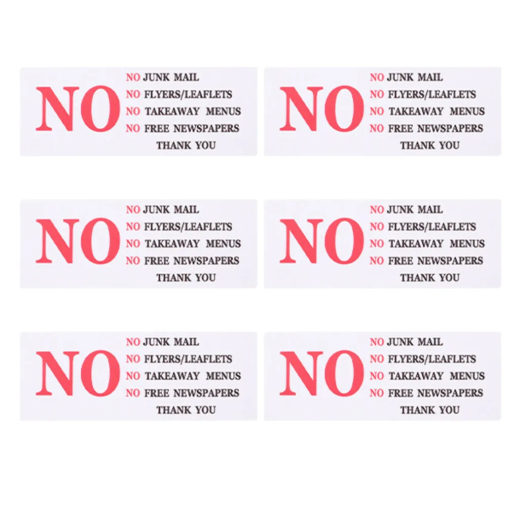6Pcs Decorative Mailbox Decal Waterproof Self-Adhesive PVC No Unwanted Mail Sticker Functional Outdoor Warning Sign for
