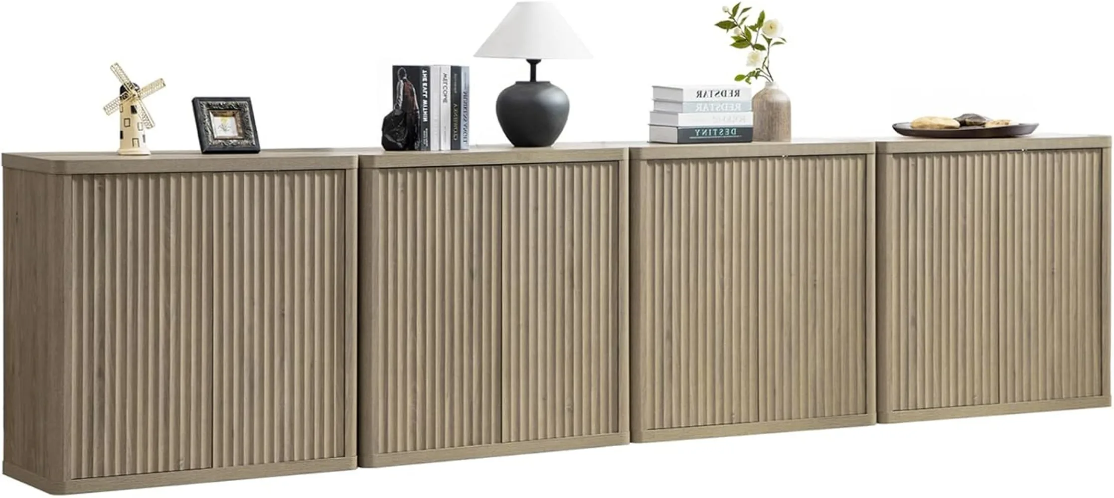 

Cabinet with Storage Sideboard Accent Modern Credenza with Doors & Shelves Fluted Media Console Wood Mid Century Coffee Bar