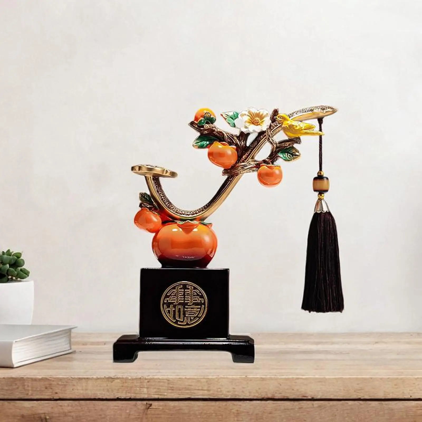 

Resin Lucky Persimmon Statue Blessing Ornament Traditional Decorative Handmade Chinese New Year Decoration for Office Bedroom