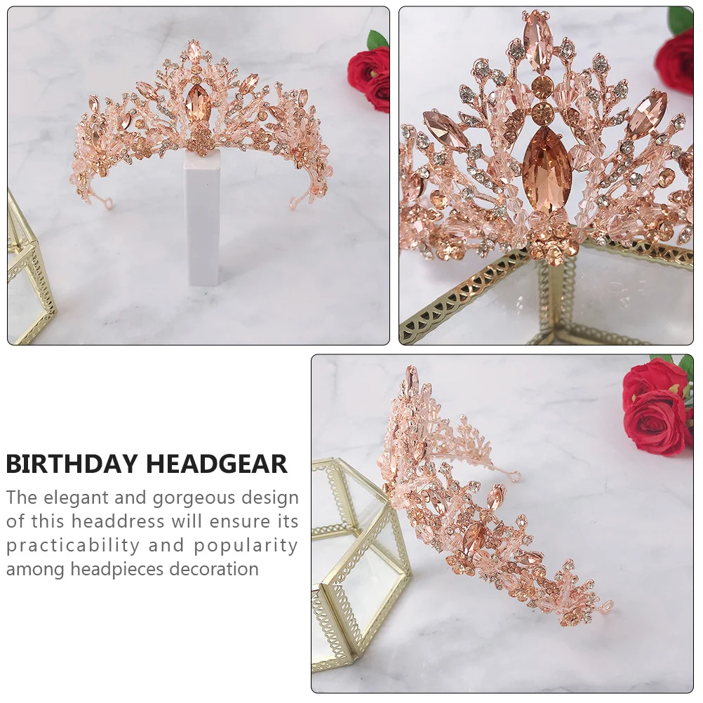 1pc Pink Diamond Crystal Crown Bridal Headdress Wedding Hair Accessory For Bride Bridesmaid Women Fashion Headwear Glitter