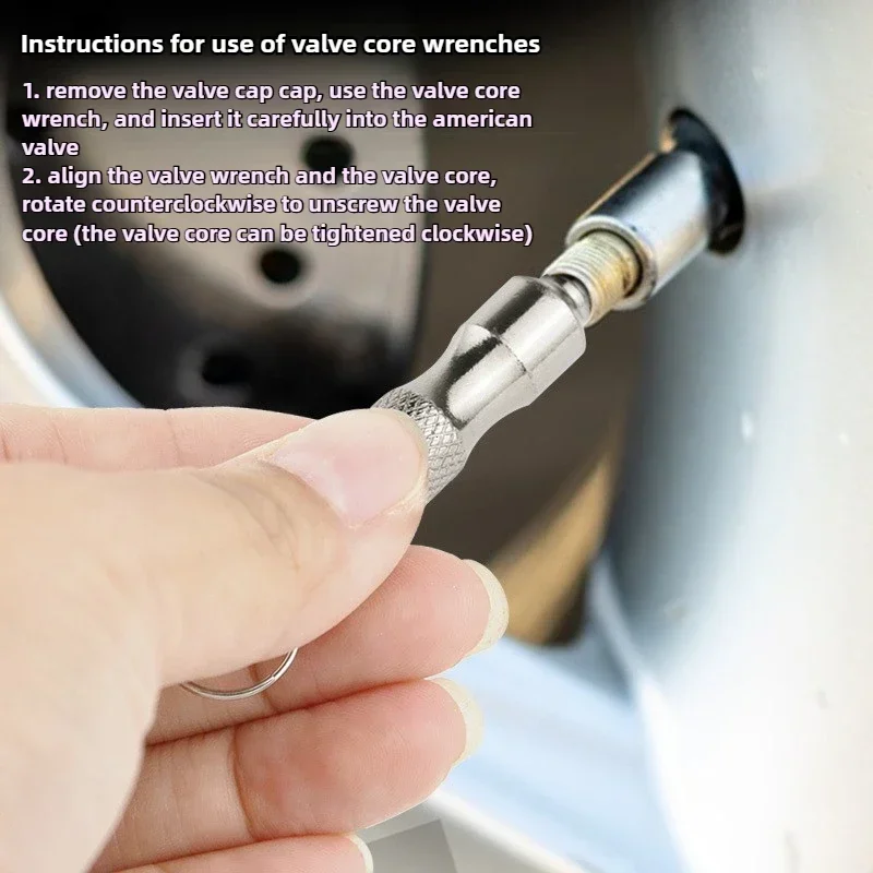 Universal Tire Repair Screwdriver Stainless Steel Rustproof Valve Key with Keychain for Car Motorcycle Roadside Emergency Repair