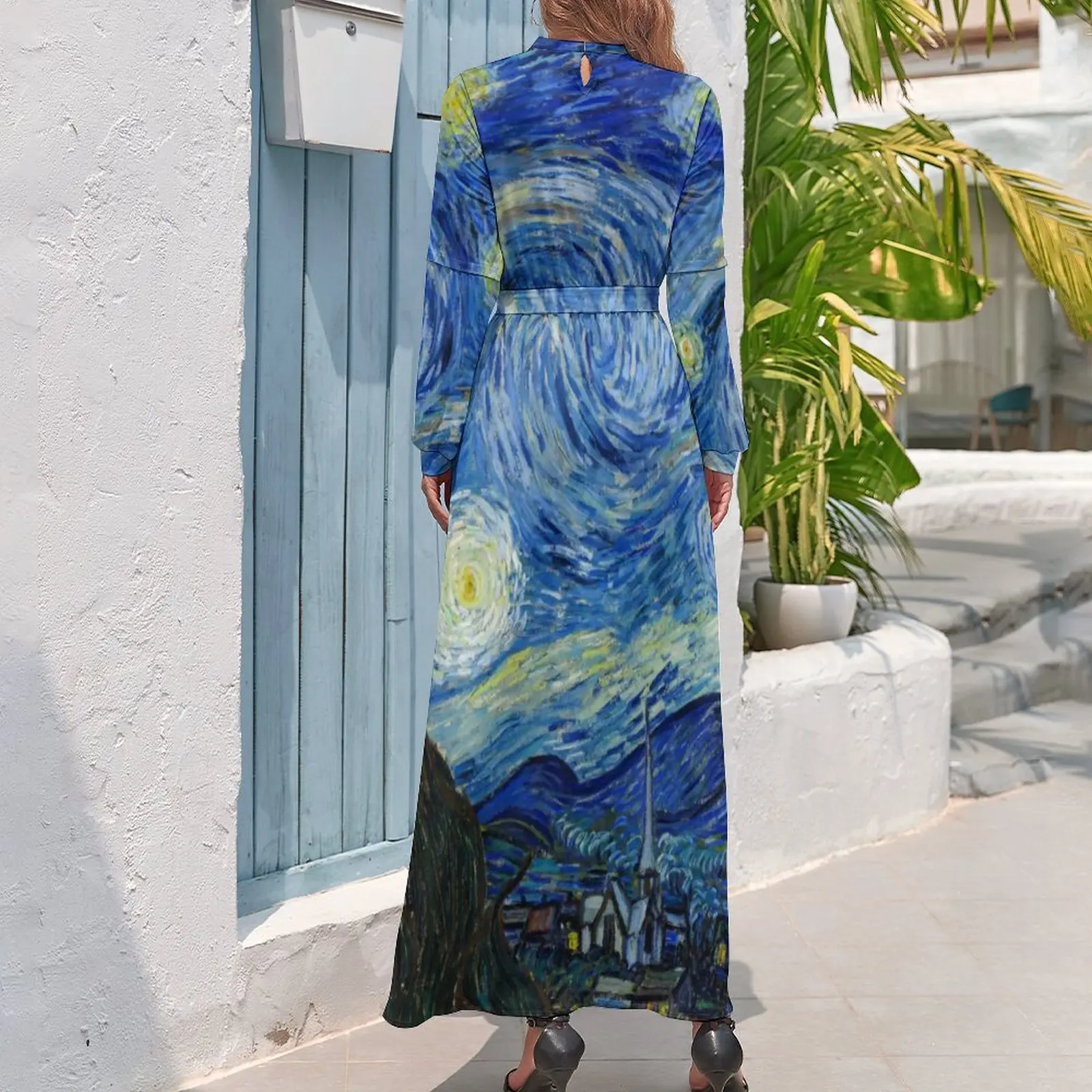 Star Van Gogh Dress The Starry Night Impressionism Street Bohemia Dresses Women Long Sleeve High Neck Elegant Long Maxi Dress