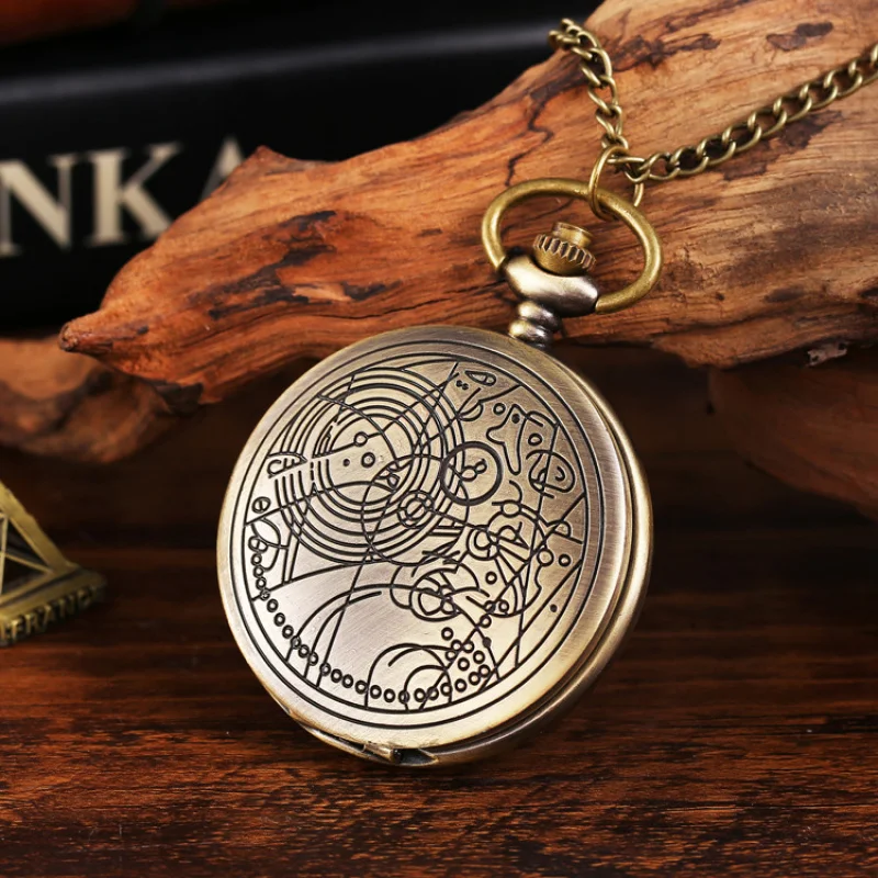 Foreign Trade Arc Geometric Flip Large Pocket Watch Necklace Men's and Women's Lanyard Watch Quartz Pocket WatchW0003