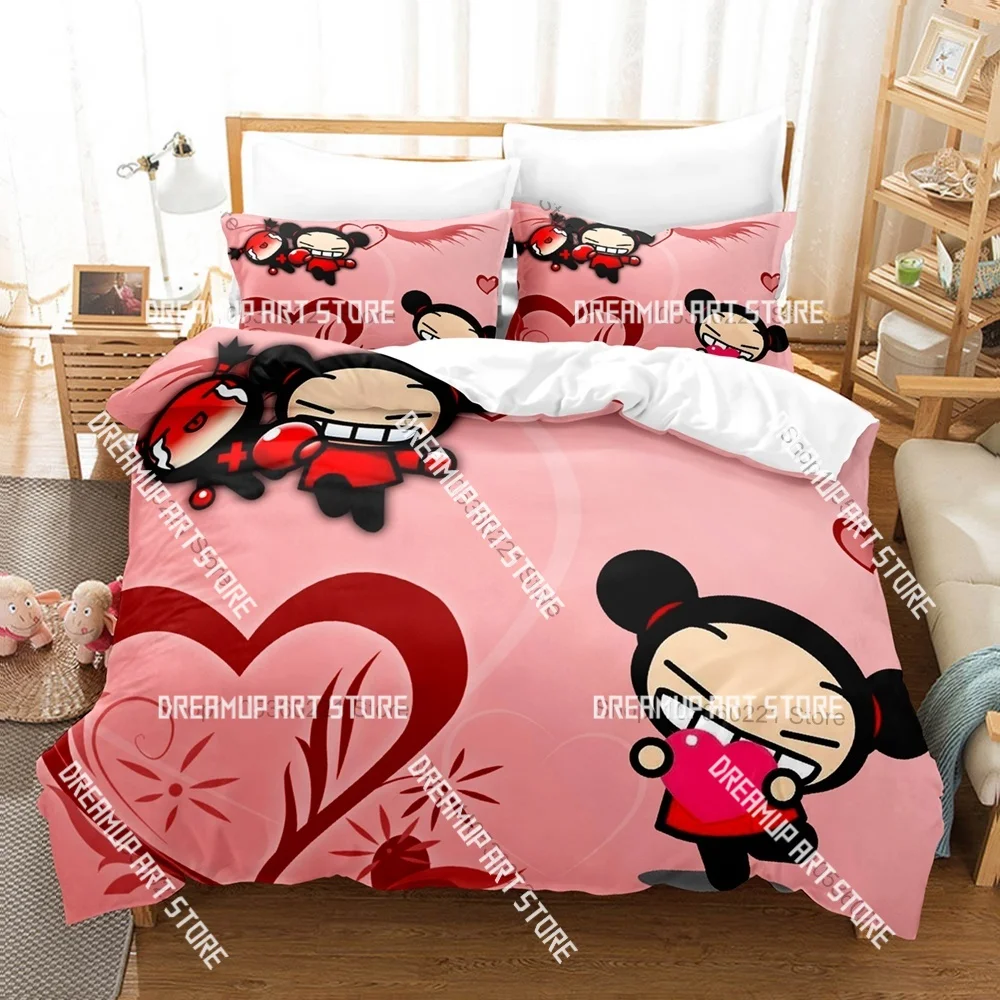 3D Printed Pucca & Garu Cartoon Bedding Set for Boys Girls Duvet Cover Pillowcase Twin Queen King Full Single Double Sizes
