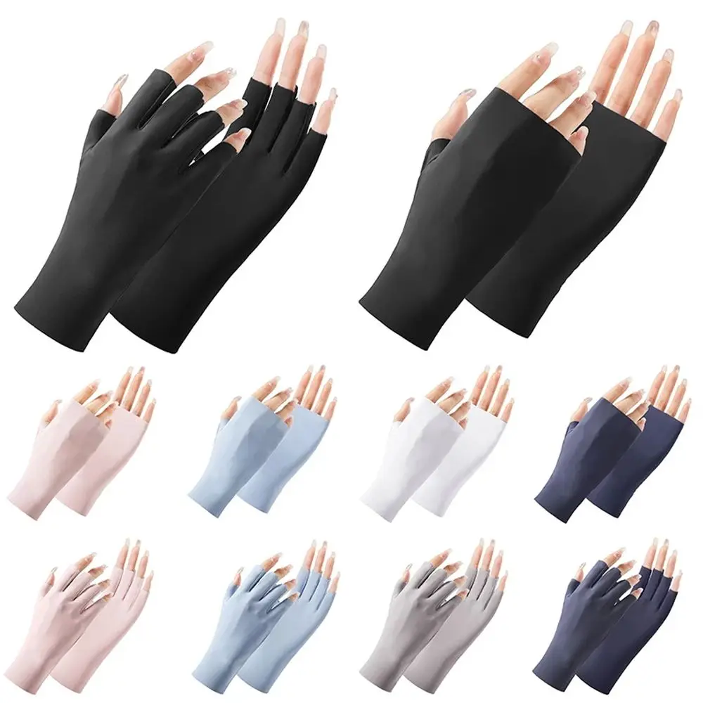 Breathable Fingerless Outdoor Solid Color Driving Riding Gloves Sun Protection Gloves Women Thin Gloves Half-Finger Mitten