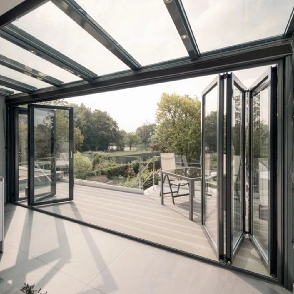 Sixinalu Falttür Außenakkordeon 68/75 mm Schiebetür Bi-Fold Aluminium Doppelt glasierte Garten-Fronttür Home Decor Custom