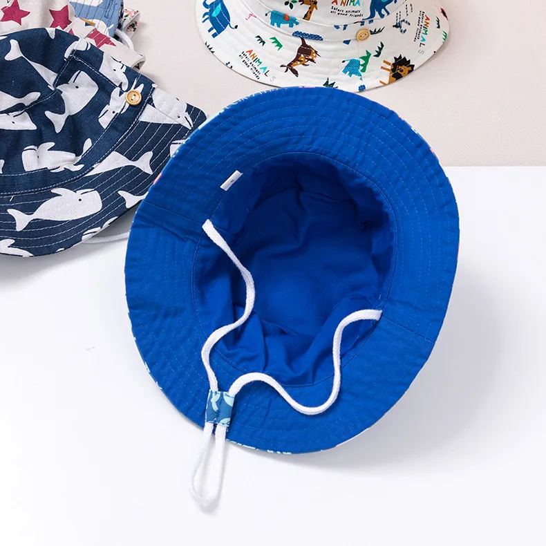 Cute Kids Outdoor Bucket Hats Children Sun Hats with Windproof Rope Cotton Baby Caps for Boys Girls Caps Summer Hat for Kids