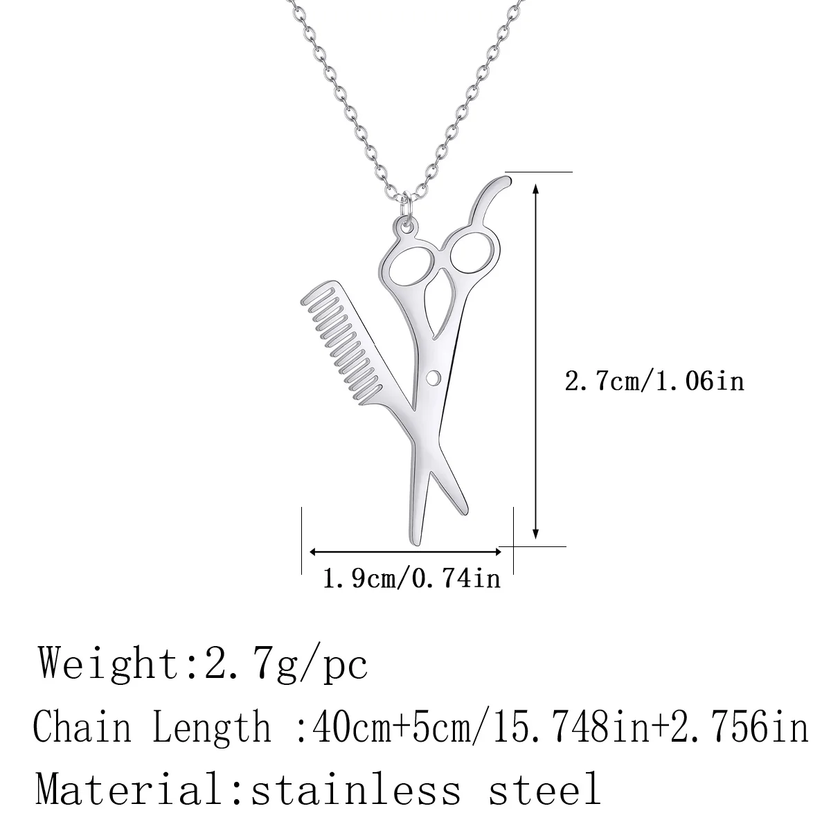 Punk Hair Dresser Stylist Scissors Comb Necklace for Women Barber Golden Stainless Steel Jewelry Birthday image 6