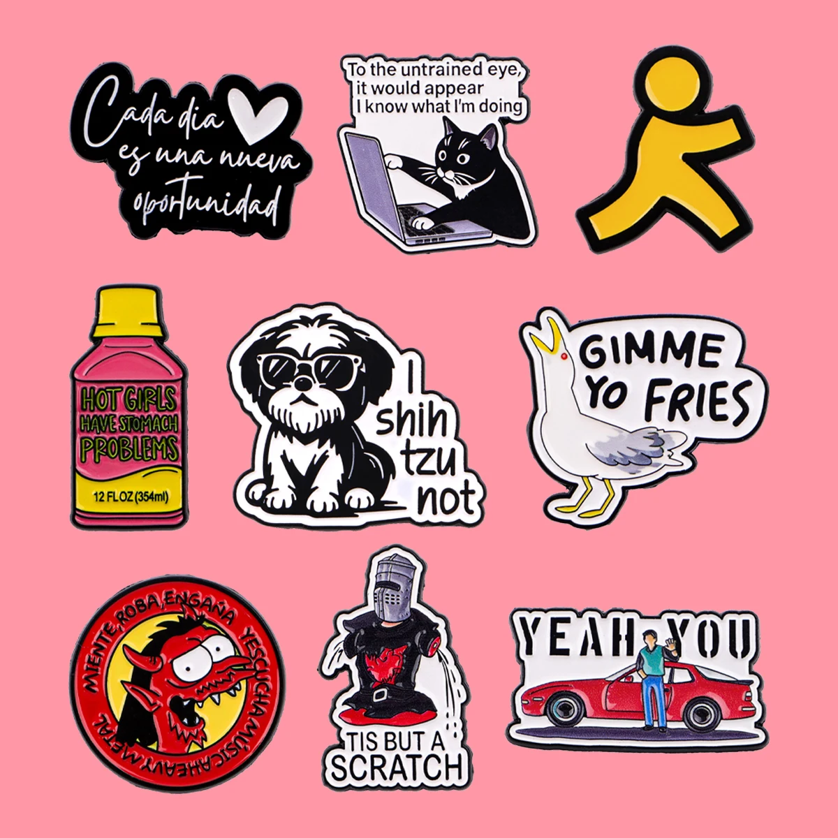 Pin de esmalte de animales lindos (gatos y Shih Tzu) con citas de dibujos animados, broche, pin de solapa, insignia para mochila, accesorios de ropa, regalos de joyería