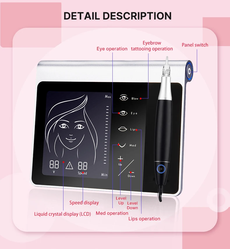 2023y Facial Permanent Makeup Tattoo Machine Kit With Touch Screen Micropigmentation Device Microblading Pen Semi-Permanent