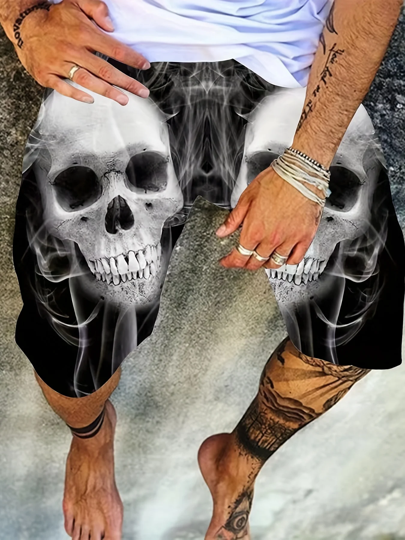 

New Fashion 3D Printing Skull Print Men's Summer Cool Beach Loose Shorts Casual Polyester Fiber Plus Size Shorts S-5XL