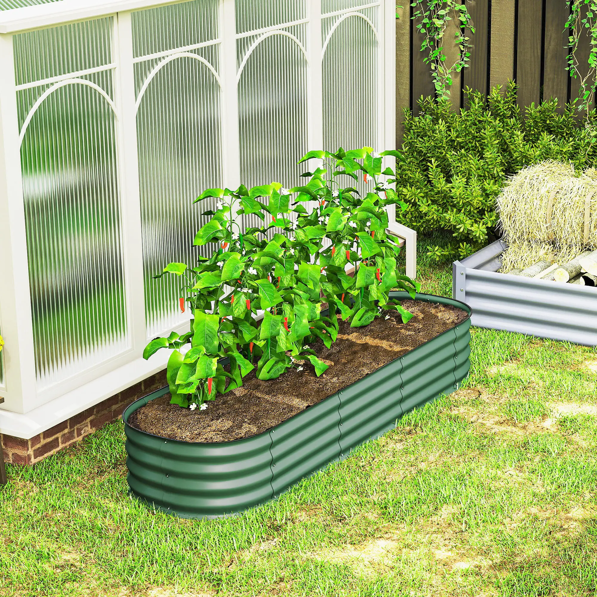 Galvanized Raised Garden Bed Planter Box, 6.4' x 2' x 1', Green image 8