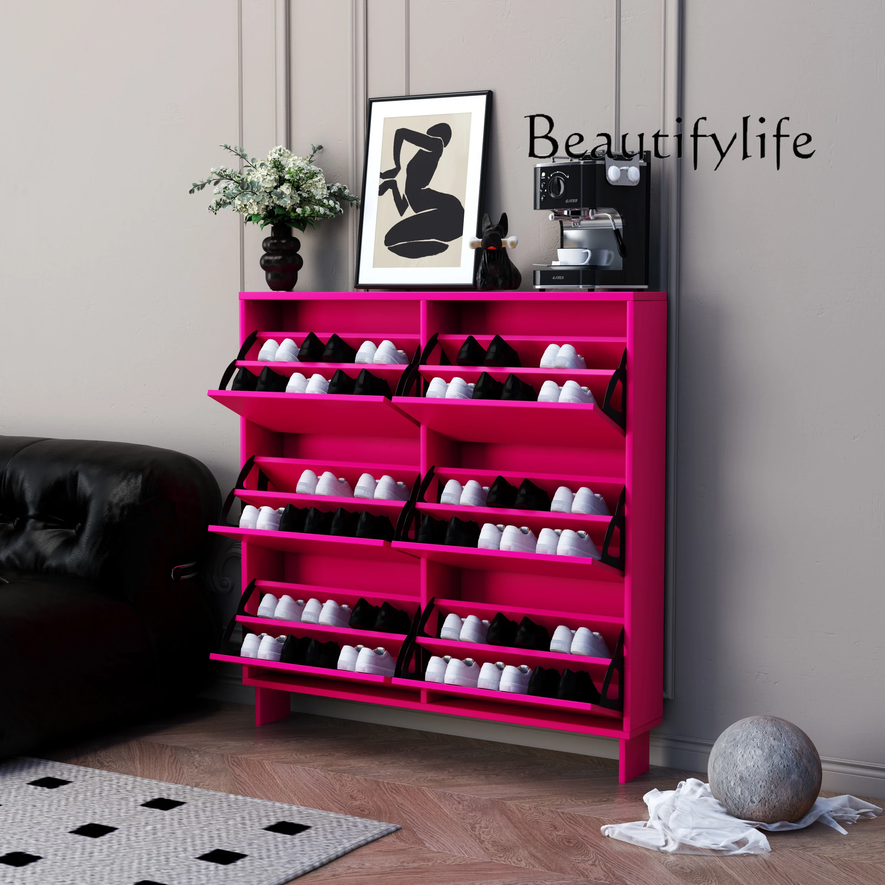 VHJ Color solid wood shoe cabinet baking paint, living room home door entrance locker complete customization