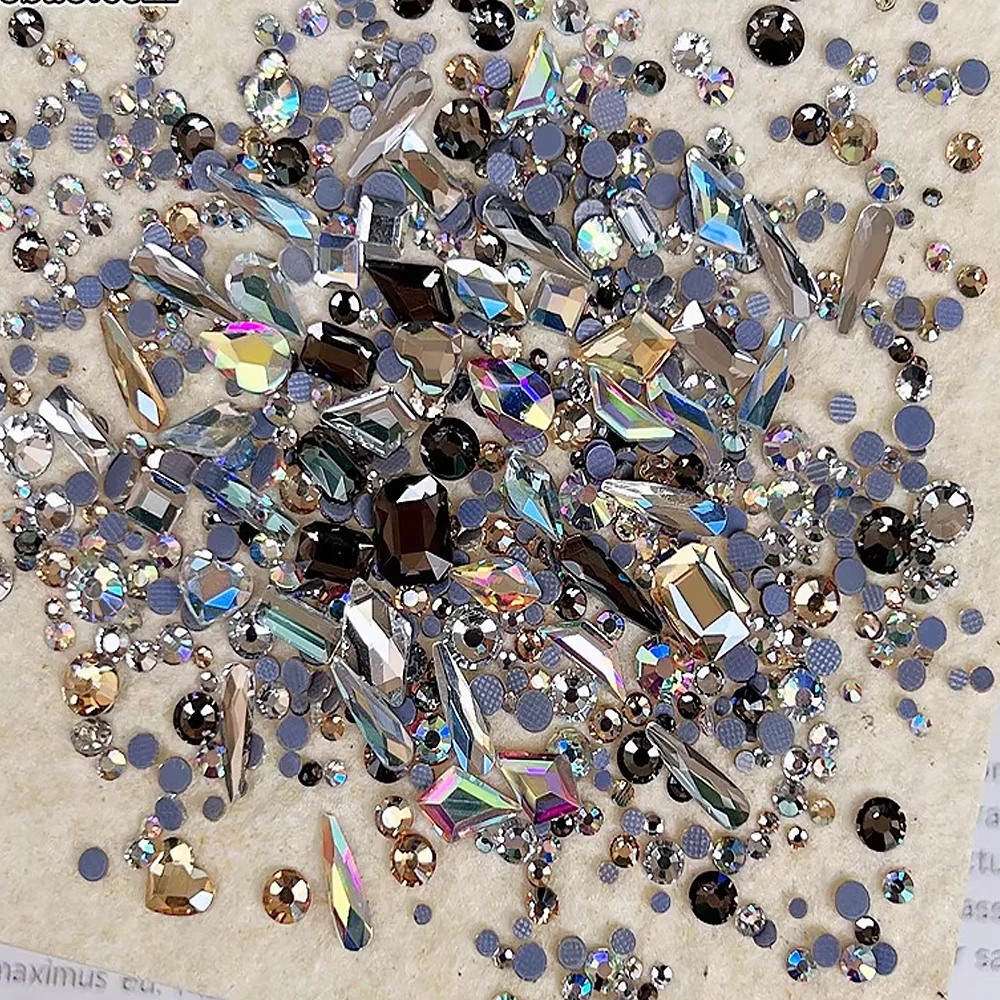 1Bag/150pcs Mixed Irregular Nail Rhinestone Art Charms 3D Gold/Aurora Moonlight Flatback Gems Jewelry For DIY Manicure HomeSalon