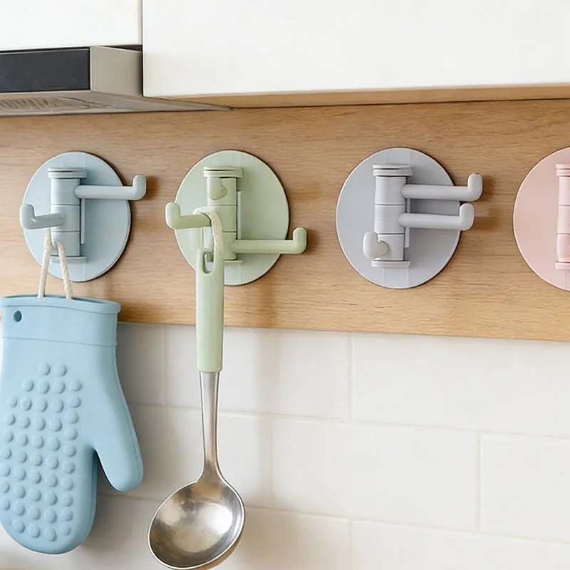 Non Marking Adhesive Rotating Hook, Kitchen Bathroom Wall Hook, Home Solid Color Hook, Nail Free Adhesive Hook