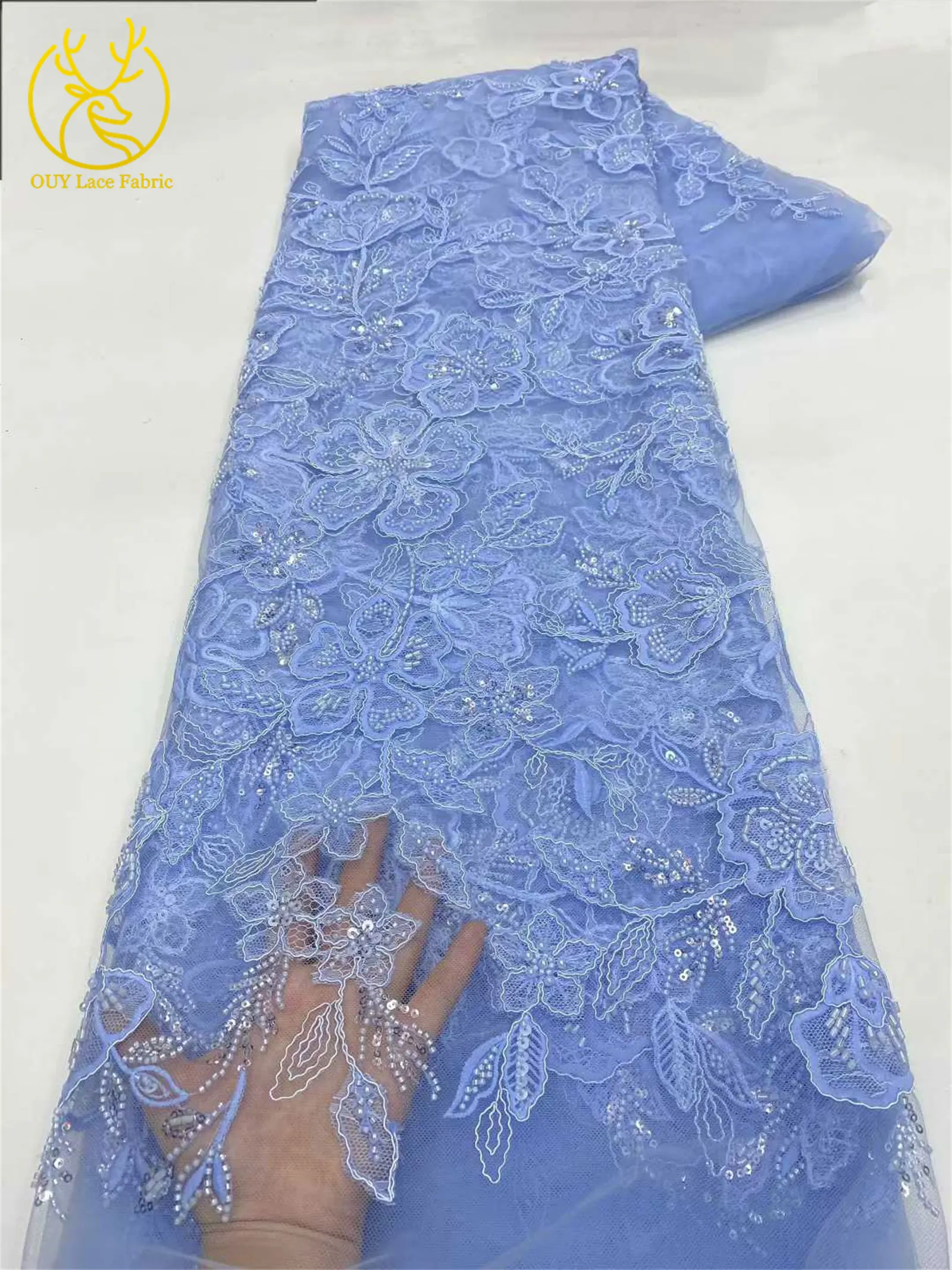 Damen Brautparty-Kleid Pailletten Tüll Bestickter Spitzenstoff 2026 Hochwertiger Nigerianischer Französischer Perlen-Spitzenstoff 5 Yards – Detail 10