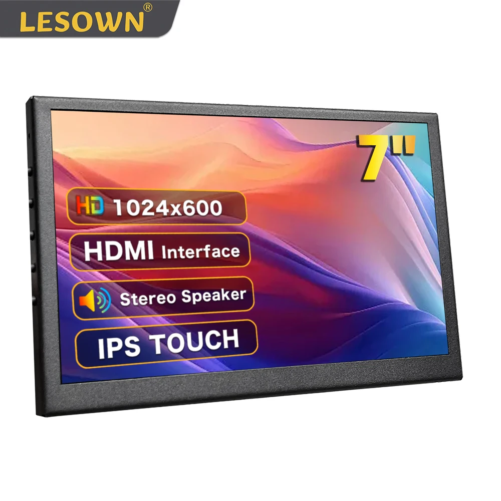 LESOWN Small Monitor 1024x600 IPS LCD HDMI-Compatible 7 inch Portable USB Display Touch Secondary Screen for PC Laptop Camera TV