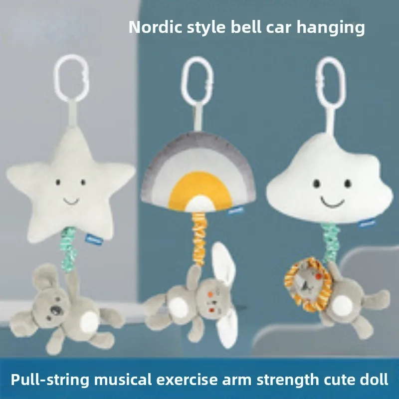 قلادة عربة أطفال بعمر 0-1 سنة، مع عربة معجون أسنان موسيقية معلقة ألعاب مهدئة للأطفال