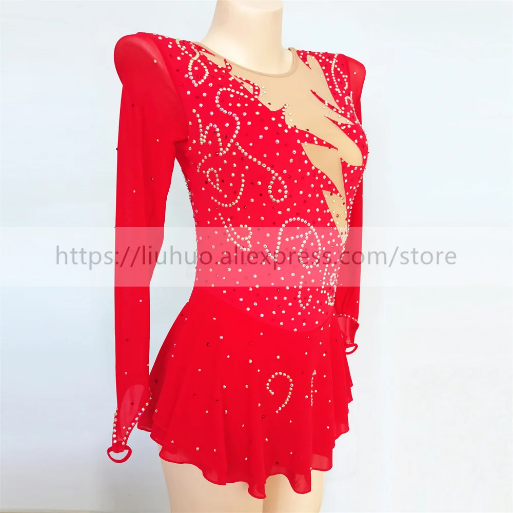 LIUHUO femmes Aldult adolescente personnaliser Costume Performance compétition justaucorps patinage artistique sur glace robe danse rouleau rouge moderne