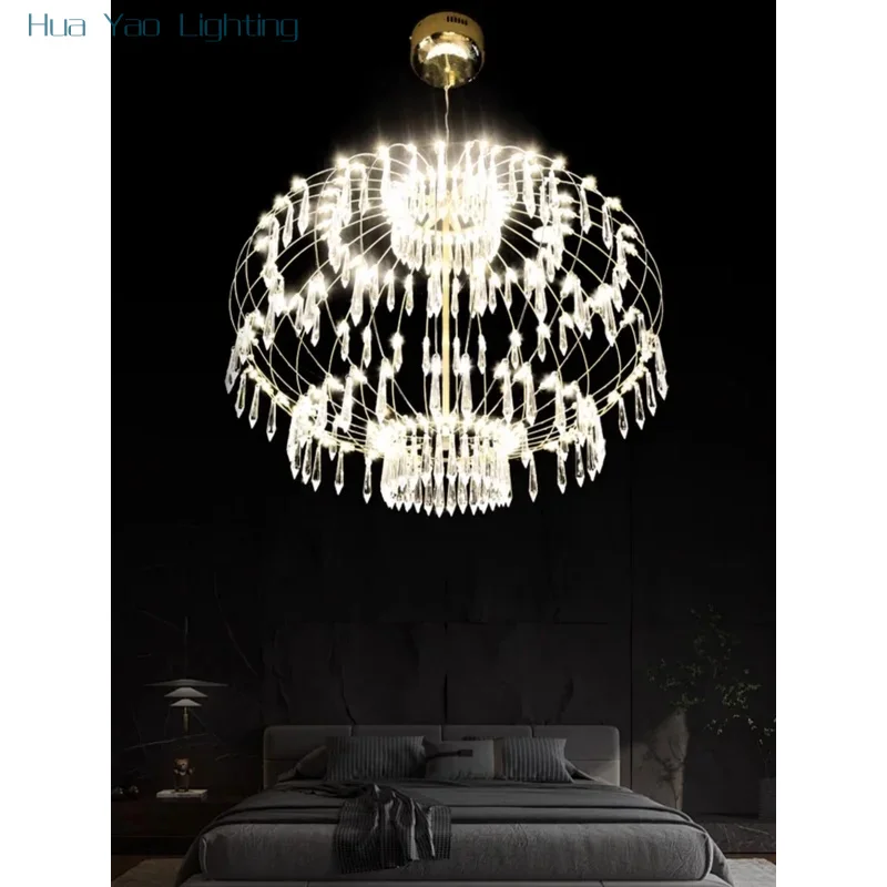 French Luxury Stainless Steel Crystal Chandelier Italian Minimalist Dining Room Living Room Shaped Chandelier