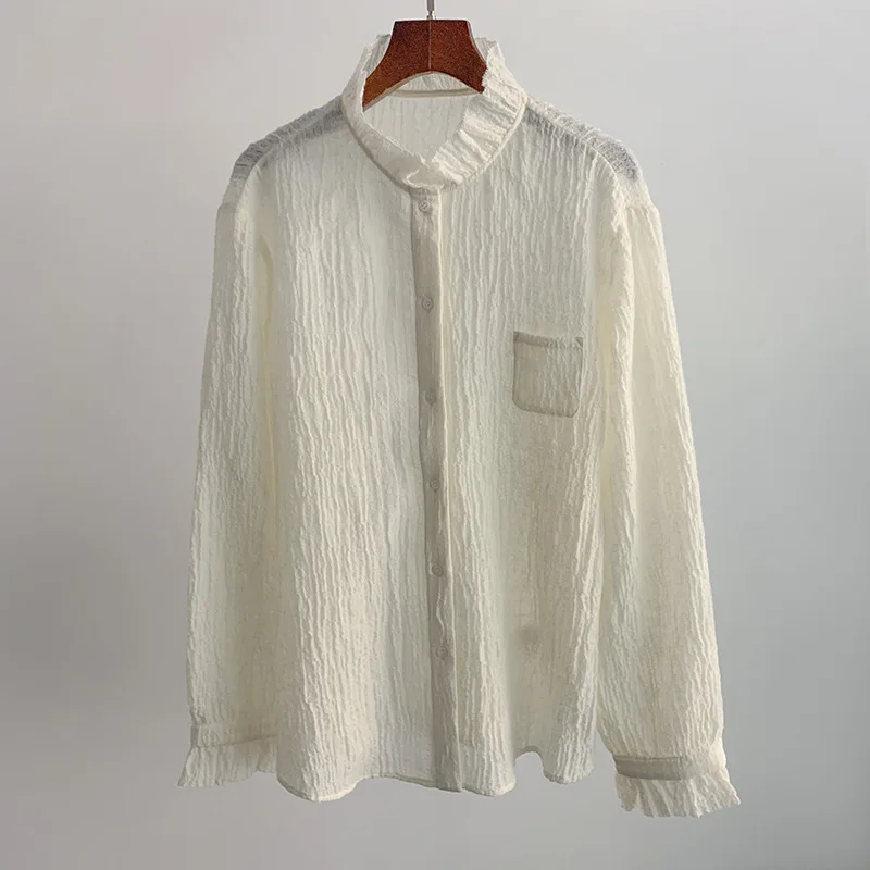 

Ultra-Simple Pocket Micro-Sheer Straight-Leg Atmospheric Button-Front Cardigan For Women