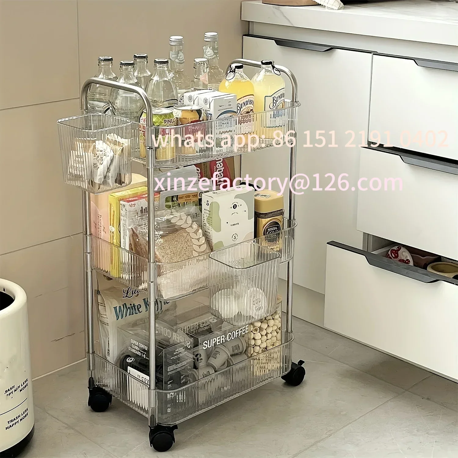 

Customizable 3 Tier Clear Storage Cart with Wheels - Multifunctional Rolling Organizer for Bedroom Living Room & Office