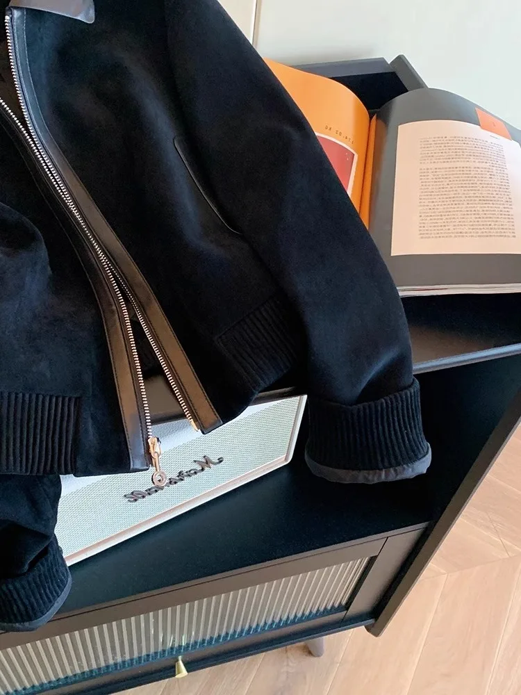 เสื้อท็อปทรงเข้ารูป ปกหนังแบบแพทช์เวิร์ค วินเทจ หนังกลับหรือหนังแท้ สำหรับผู้หญิง สไตล์หรูหรา ให้ความรู้สึกพรีเมียม เหมาะสำหรับฤดูใบไม้ผลิและฤดูใบไม้ร่วง