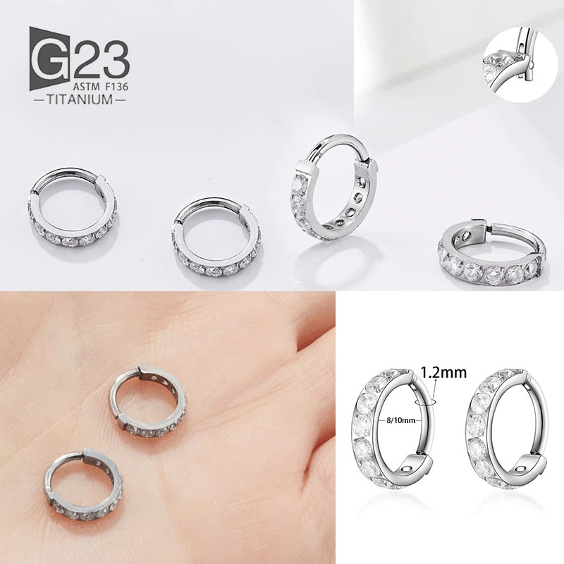 1Pcs G23 Titanium  Nose Ring For Women Men AAA Cubic Zircon Septum Piercings 16G Ear Helix Cartilage Tragus Piercing Jewelry