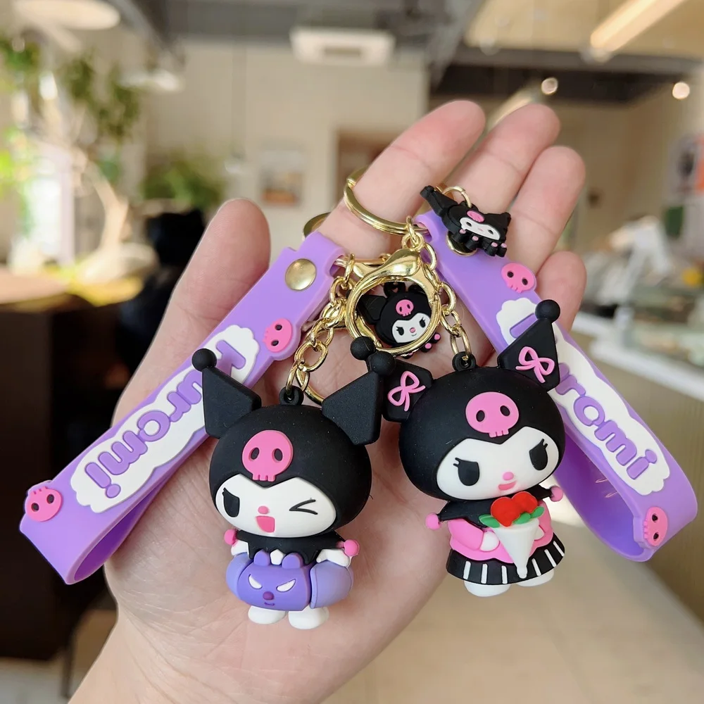 Kawaii Sanrio Keychain Cute Kuromi My Melody Keyring Girls Anime Cinnamoroll Pompom Purin Pendant Keychains Children Toys Gifts