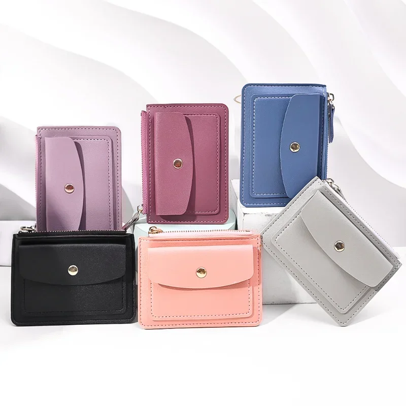 Women Simple Wallets Leather Female Purse Mini zipper Solid Multi-Cards Holder Coin Short Wallets Slim Small Wallet Zipper Hasp