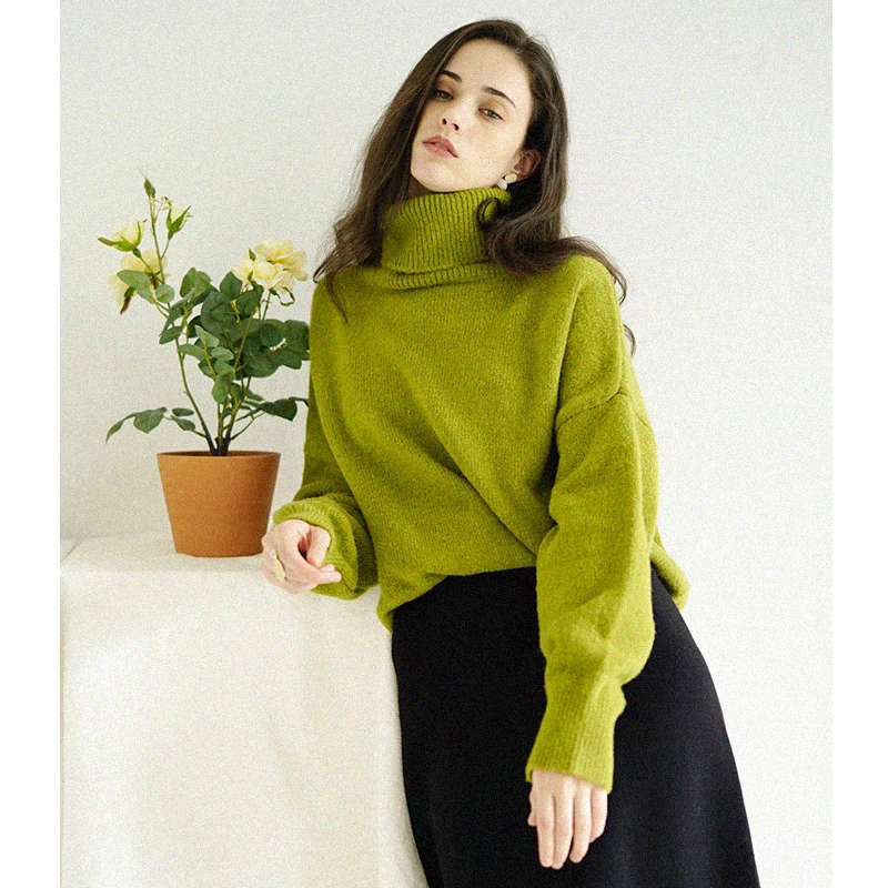 

Женский вязаный свитер PISN из утолщенной альпаки на осень-зиму, с высоким воротником, теплый, повседневный, для работы и отдыха