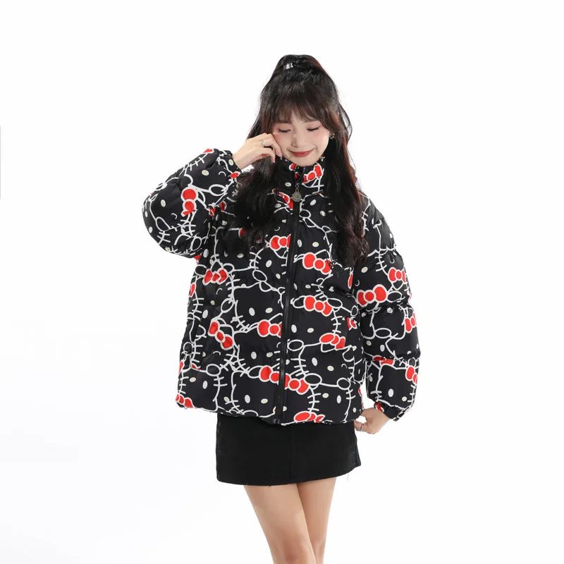 Sanrio Hello Kitty Full Cartoon Print Cotton Coat Women's Winter New Sweet Cute Jacket Trendy Loose Versatile Thick Warm Jacket