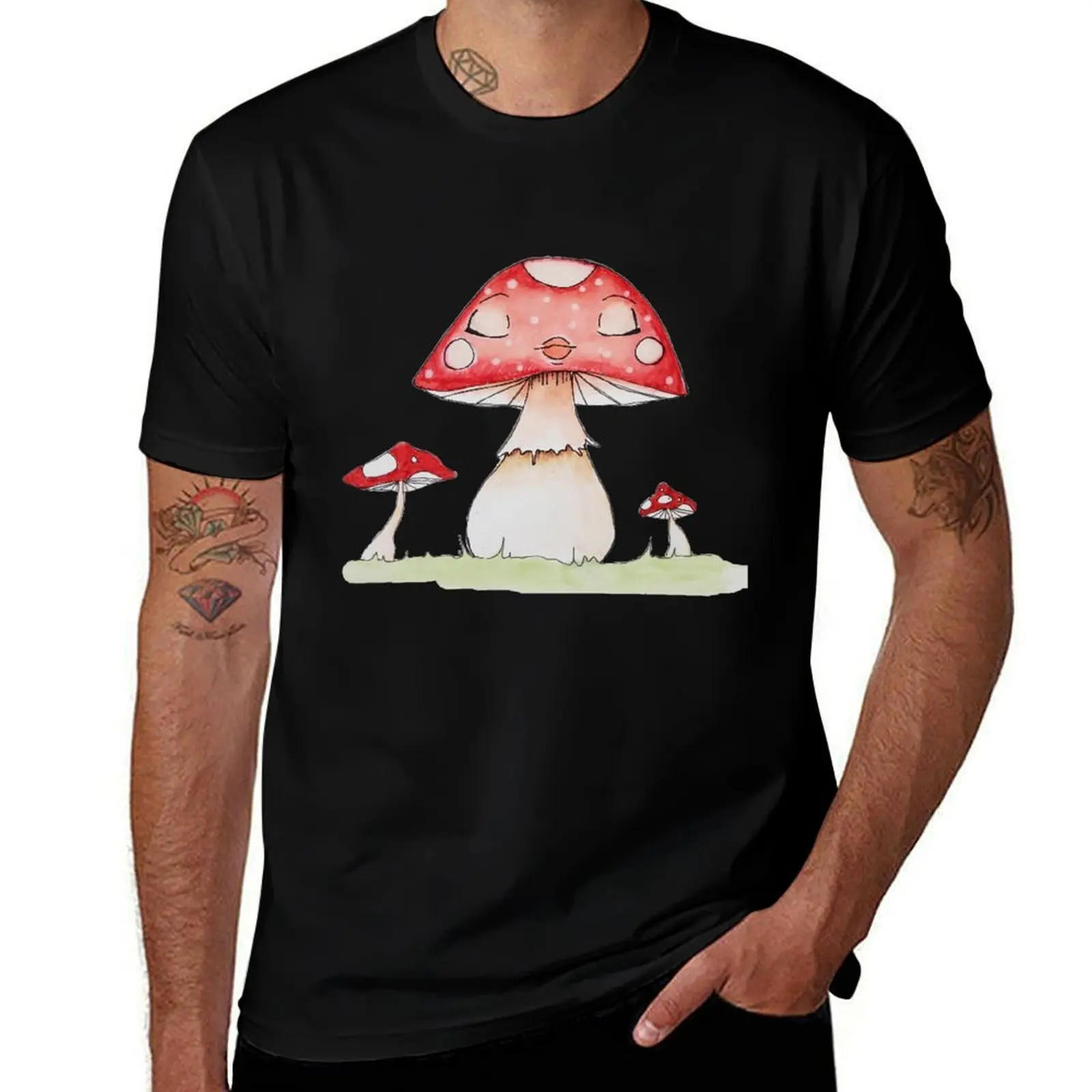 Sleeping Mushroom Girl in a Garden T-Shirt cotton t shirt man T-Shirt