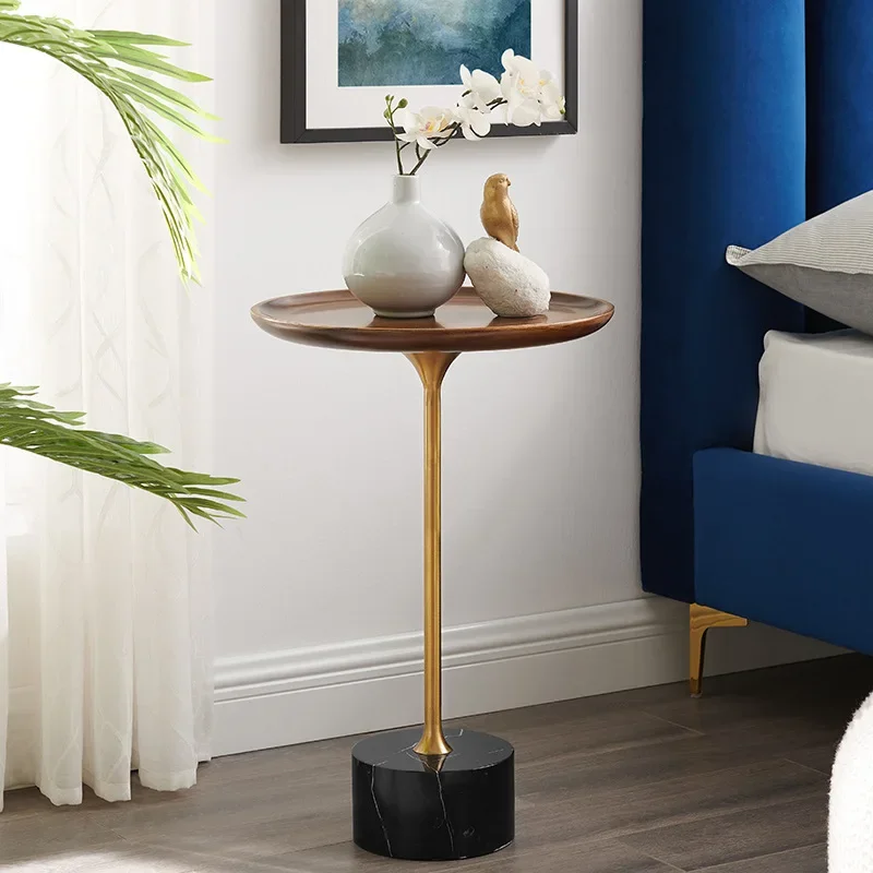 Light luxury solid wood small edge high and narrow corner sofa side table walnut tea table mini mobile bedside table