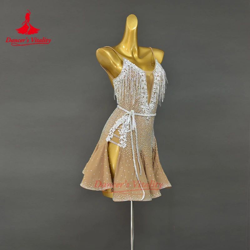 Vestido de dança latina personalizado para adultos e crianças cha samba rumba competição trajes desempenho vitalidade da dança