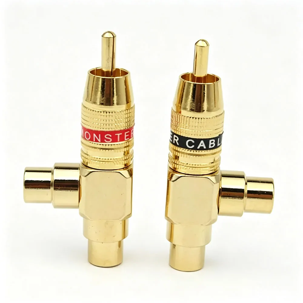 2 Pcs Copper Audio Splitter Plug RCA 1 Male To 2 Female AV Socket Connector Adapter