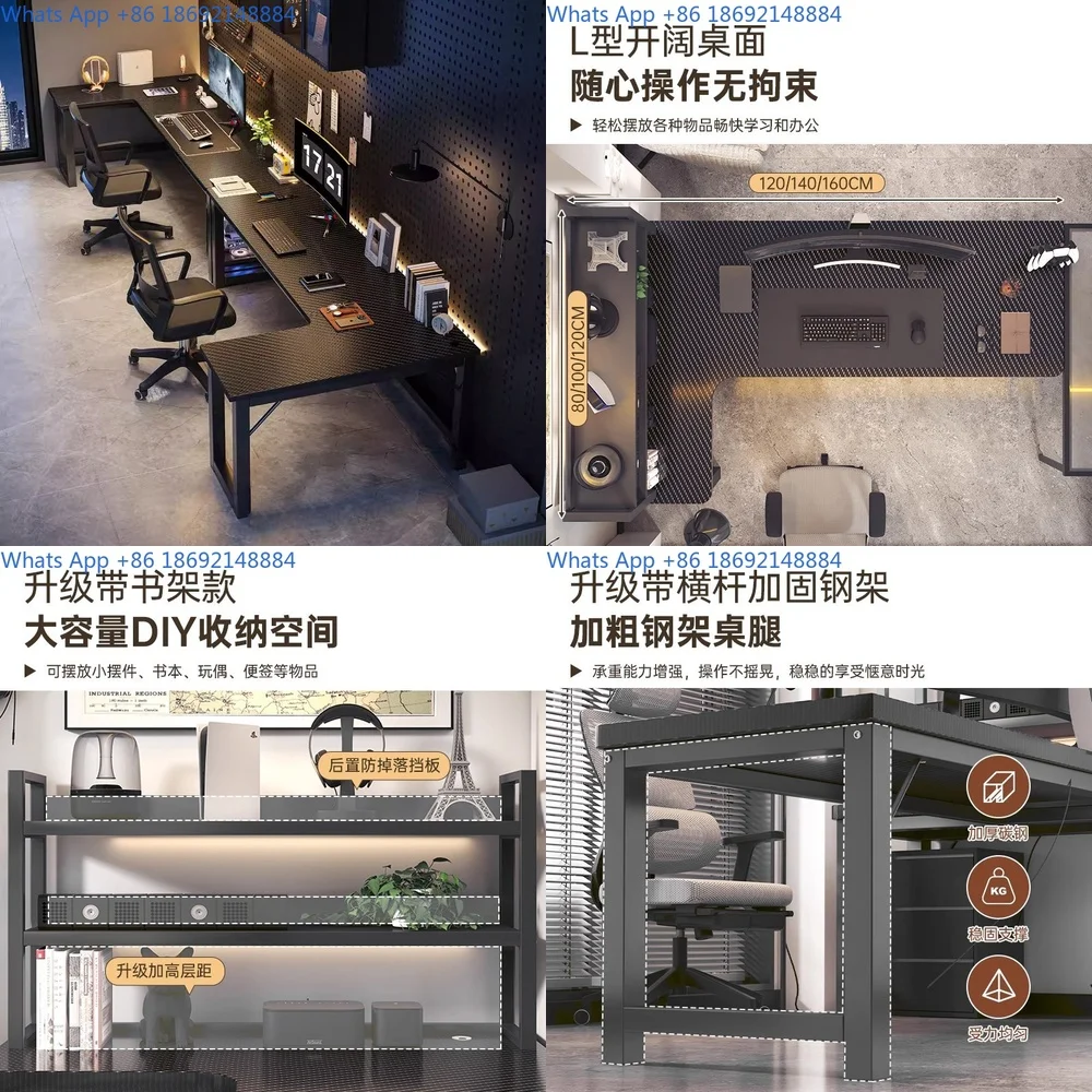 

Double Desk with Corner Design for Bedroom Office Workstation and Bookshelf