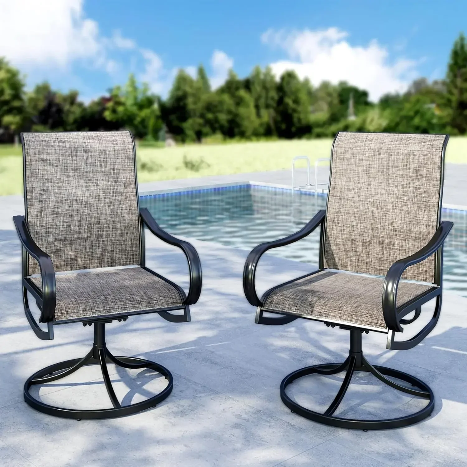 Swivel Patio Dining Chairs Set Outdoor Furniture Chairs Quick Drying Textilene Fabric Sturdy Metal Frame All Weather For Deck Bi