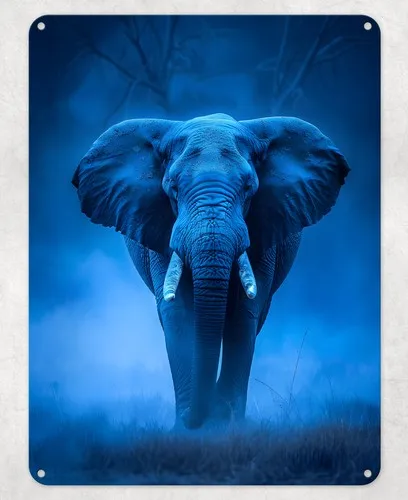 Elephant in Blue Mist Metal Poster Wall Tin Sign Man Cave Shed Home Plaque --Tin Sign