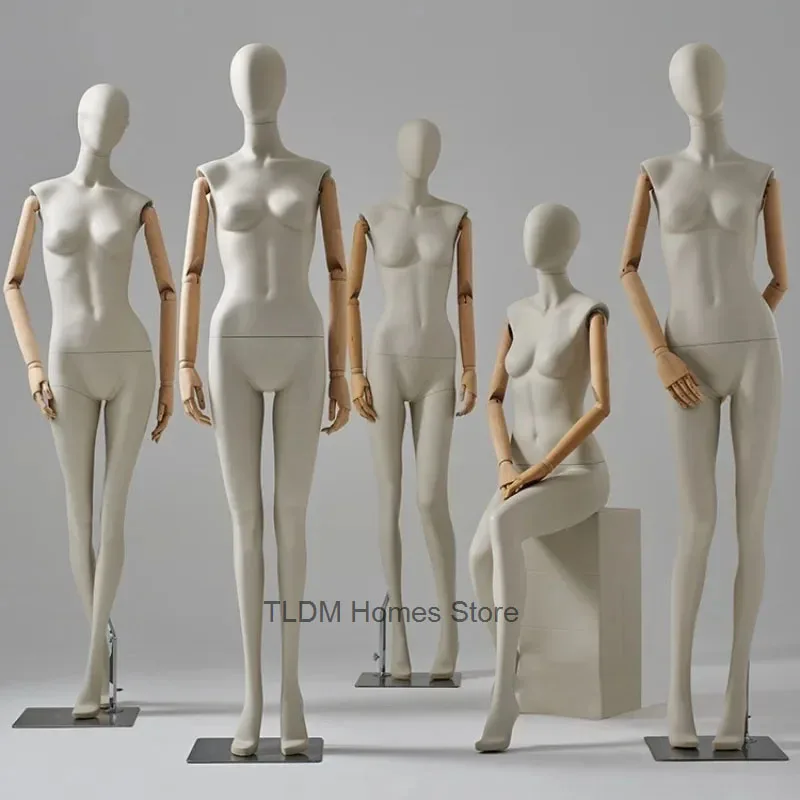 Clothing Store Female Mannequin Fabric Cover Body Model High-end Window Display Stands with Clavicle Full Body Mannequins