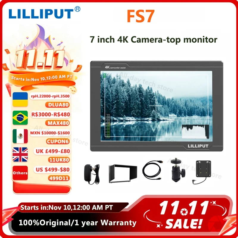 Lilliput FS7 Studio Monitors 4K 7 Inch LCD Camera Video HDMI-compatible 3G-SDI 1920*1200 Display For RED Canon Nikon BMMCC DSLR