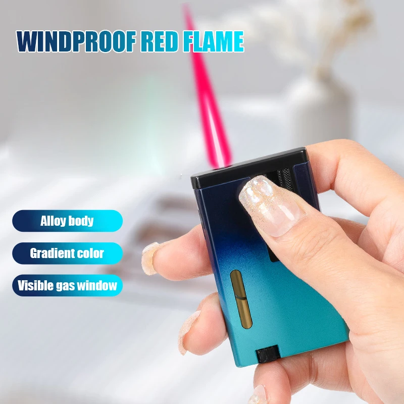 Mini Gradient Color Strong Windproof Red Flame Lighter with Visual Gas, Metal Lighter Gadget, Slim