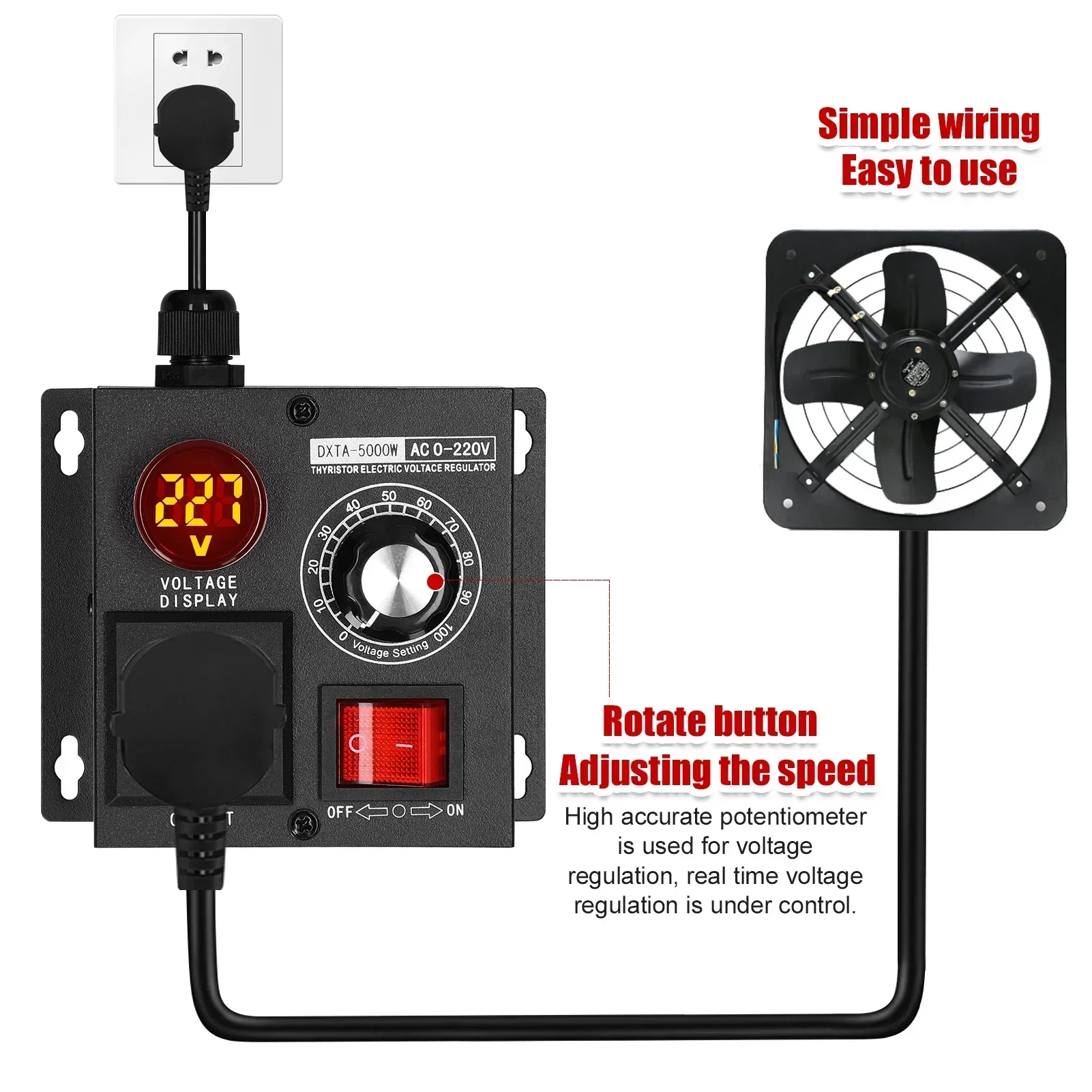 AC220V 5000W Stepless Voltage Regulator Portable Variable Monophase Voltage Controller Temperature Speed Light Adjuster Tools