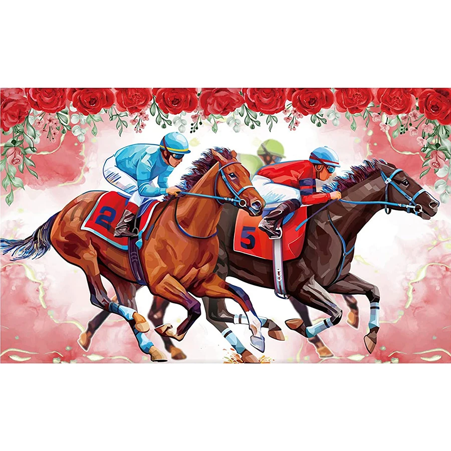 Kentucky Derby Horse Racing Run for Roses Birthday Party Wall Backdrop Table Banner Photo Booth Photography Background Poster